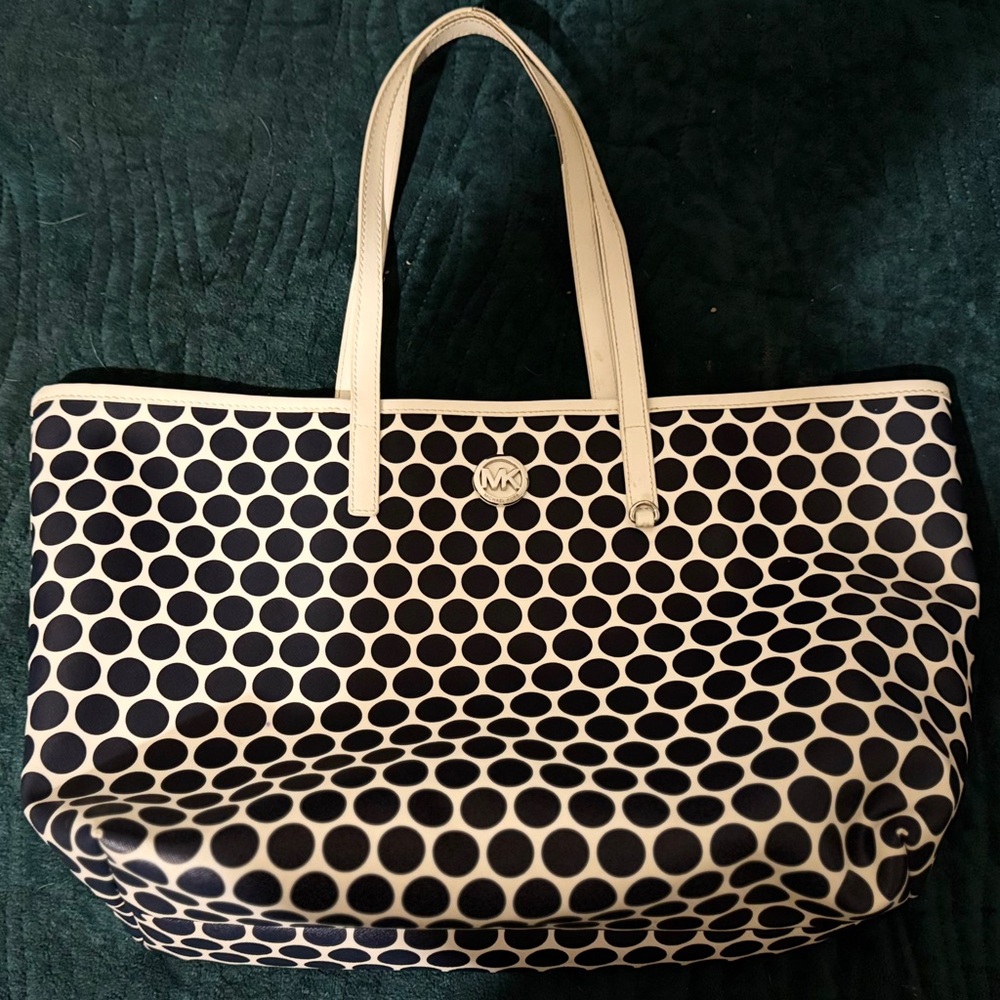 Michael Kors Navy Blue and White Polka Dot Tote